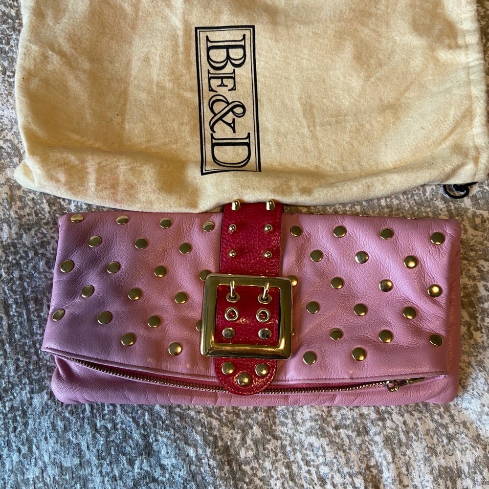 Gorgeous pink with gold studs twotone Be&d clutch